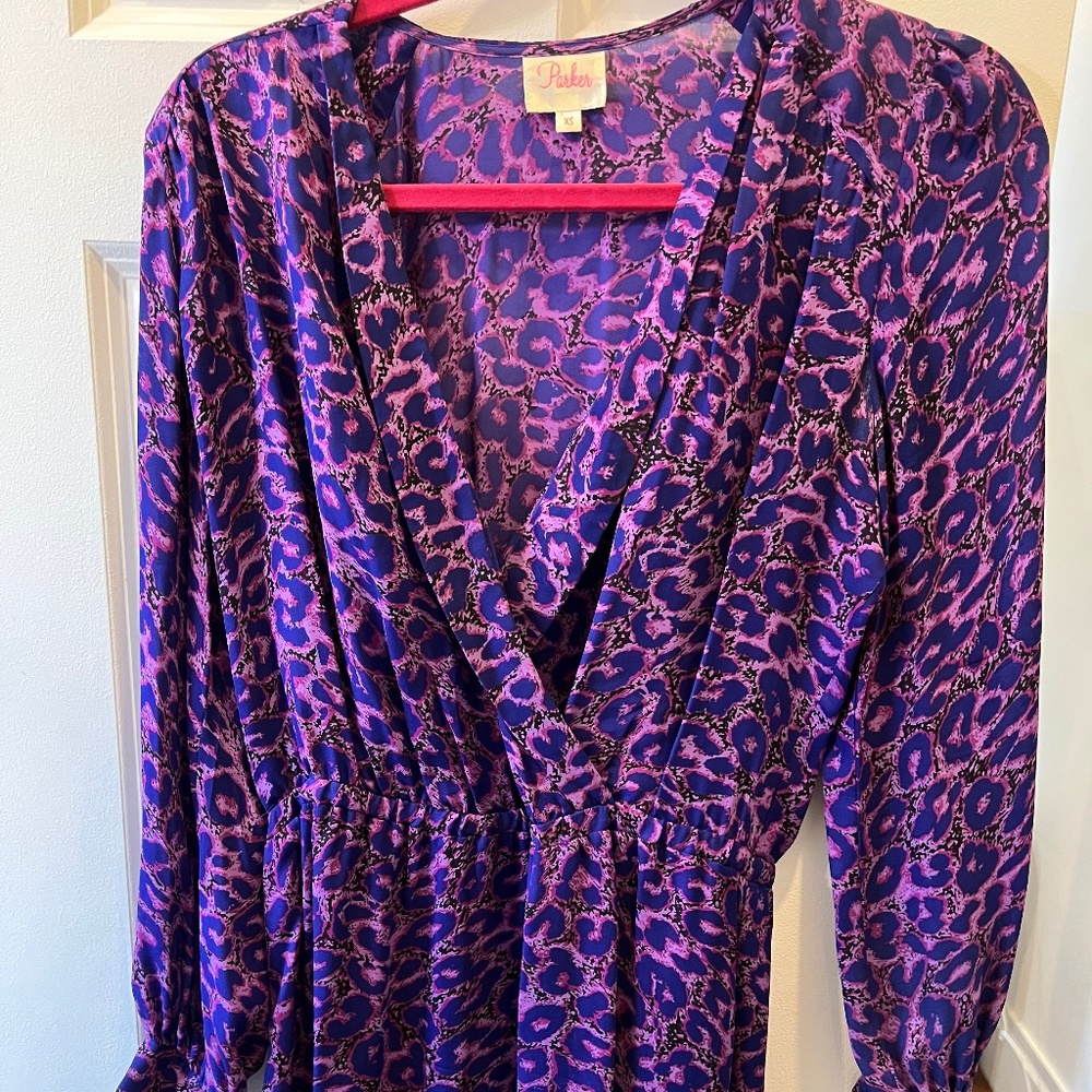 Purple Parker Animal Print Silk Dress